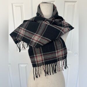 Classic Wool Black, White, and Red Plaid Scarf